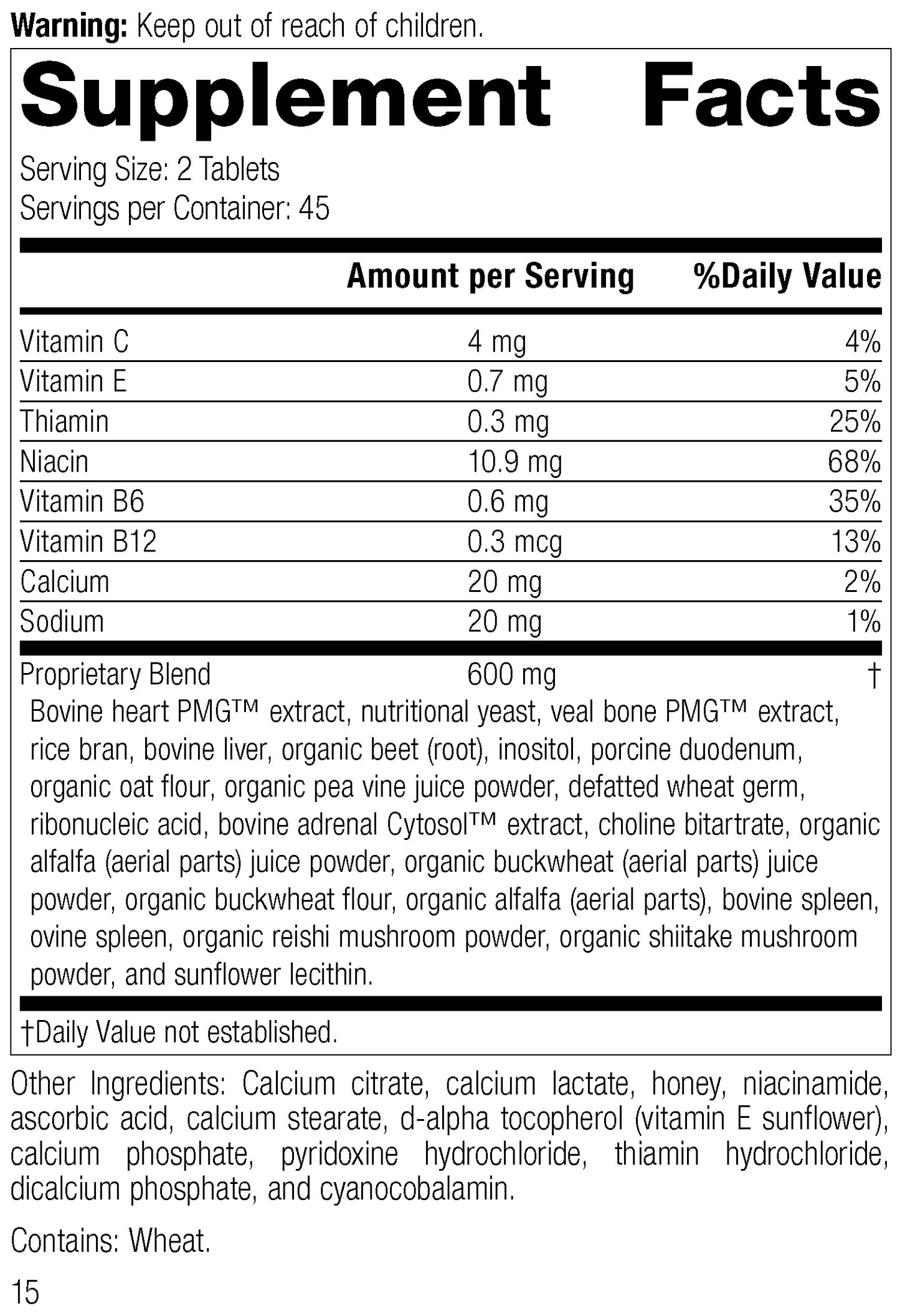 Vasculin®, 90 Tablets, Rev 15 Supplement Facts