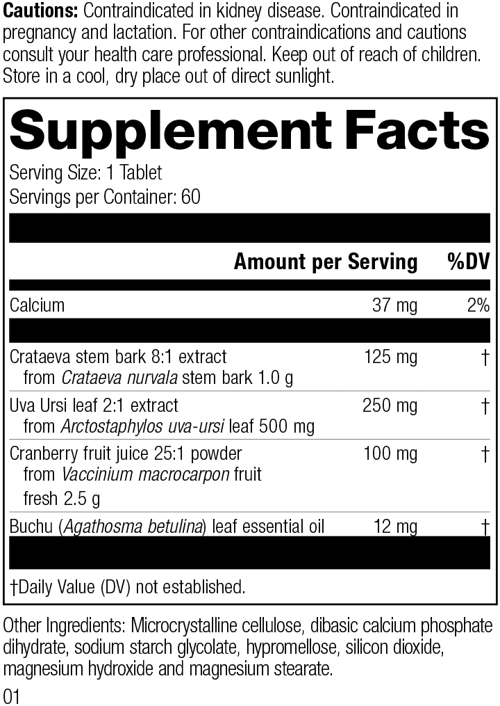 Supplement Facts for Cranberry Complex M1230, Revision 01.