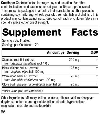 Wormwood Complex, 120 Tablets, Rev 09 Supplement Facts